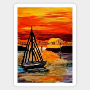 Sailing in bay by the golden Gate Bridge. Sticker